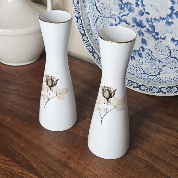 Vintage Pair of Shadow Rose Vases by Rosenthal Continental 7"